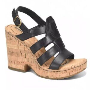 LN Born Bernese Caged Sandals Sz 10M Black Leather Gladiator Wedge Heel Casual
